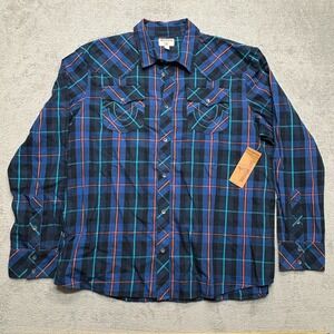 True Religion Button Up Western Plaid Shirt Mens‎ Purple 3XL Flap Horseshoe